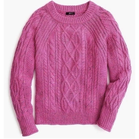 J. Crew Donegal Pink Speckled Cable Knit Pullover Sweater - Picture 1 of 10